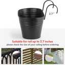 Dahey 4 Pcs Metal Hanging Flower Pots for Railing Fence Outdoor Planter 15.7 Inch Hanging Bucket Pots Countryside Window Flower Plant Holder with Detachable Hooks for Garden Yard Home Decor,Black