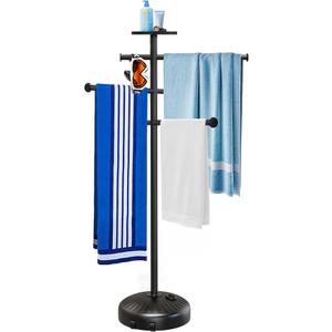 Pool Towel Rack with Wheels and Storage Tray for Indoor Outdoor Use