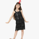Leadtex Girl's 20s Flapper Dresses Costume Dress Childrens Party Fringed Dresses with Feather Headband,Size XL