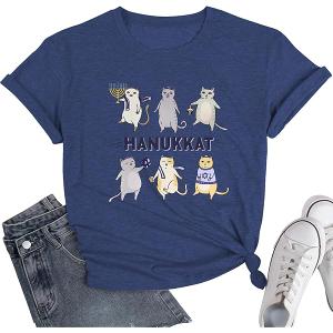 Hanukkah Shirt Women Bow Menorah Candles Hanukkah T-Shirt Jewish Menorah Chanukah Tee Tops 2XL