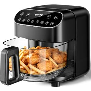 Kismile 5QT Glass Air Fryer, BPA-Free Non Toxic AirFryer with Digital Touch Control, 1500W Portable Airfryer, Dishwasher Safe Basket, Up to 400°F, Cooks with 95% Less Oil(Black), 13.19 x 11.22 x 9.96 inches