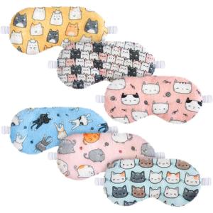 Cuffbow 6 Pack Plush Sleep Mask Set, Cute Plush Eye Masks for Sleeping, Soft Comfortable Travel Nap Blindfold, Sleepover Party Favors for Women(Cat,Colorful)