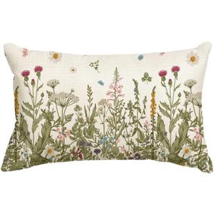 AVOIN colorlife Wildflowers Fall Throw Pillow Cover, 12 x 20 Inch Flower Cushion Case Decoration for Sofa Couch (Beige)