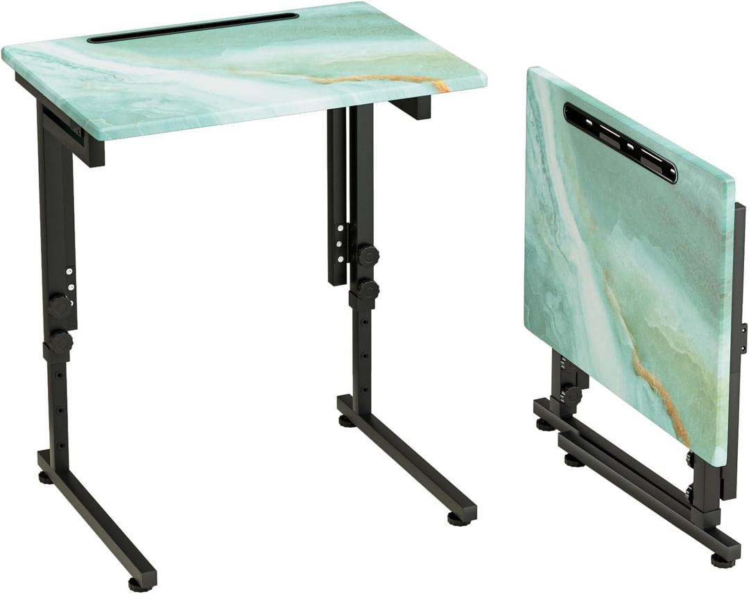 Fleecy day Folding TV Tray Table,Adjustable TV Dinner Table with Sturdy MDF Top,Eating Trays for Living Room with No Assembly Required (Sea Blue) (1PC)