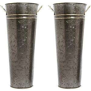 Hosley Set of 2 Zinc Finish French Bucket Vases with Handles 6"Dx15"H Perfect for Weddings, Parties, Country Picnics, Floral Arrangements, Tableware Storage, or Candle Gardens - Rustic Farmhouse Décor