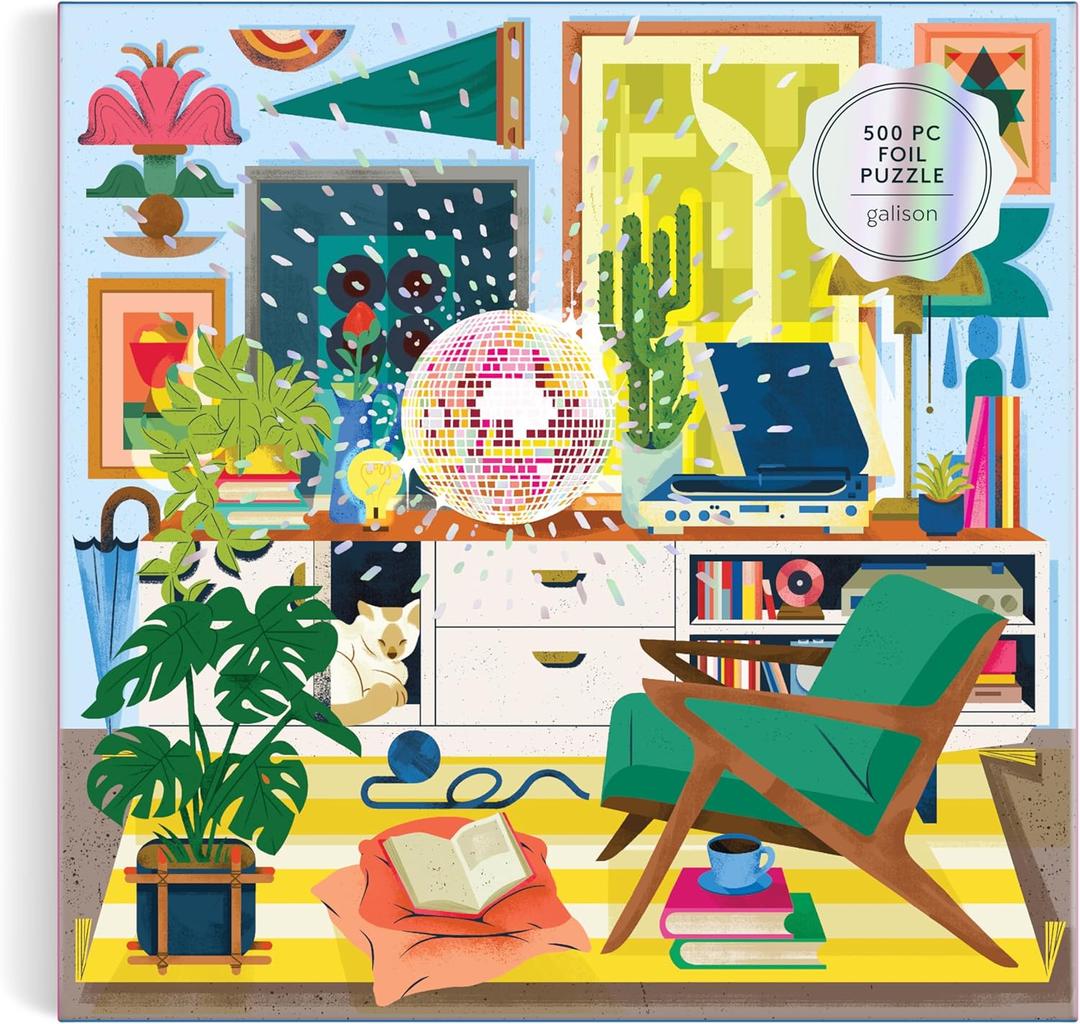 Galison Disco Life  500 Piece Foil Jigsaw Puzzle Featuring Beautiful Artwork of Disco Ball Inspired Still Life