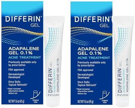Differin Acne Treatment Gel, 180 Day Supply, Retinoid Treatment for Face with 0.1% Adapalene, Gentle Skin Care for Acne Prone Sensitive Skin, 45g Tube, Pack of 1 (Packaging May Vary)