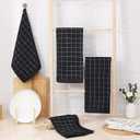 Homaxy 100% Cotton Terry Kitchen Towels(Black, 13 x 28 inches), Checkered Designed, Soft and Super Absorbent Dish Towels, 2 Pack