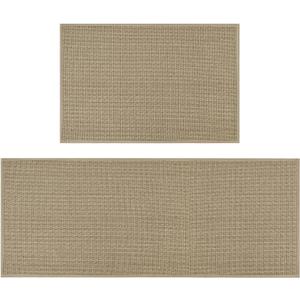 Artoid Mode Washable Non Slip Kitchen Rugs and Mats Set of 2, Rubber Backing Absorbent Kitchen Mats for Floor Front of Sink - 24x35 and 24x60 Inch (Linen)