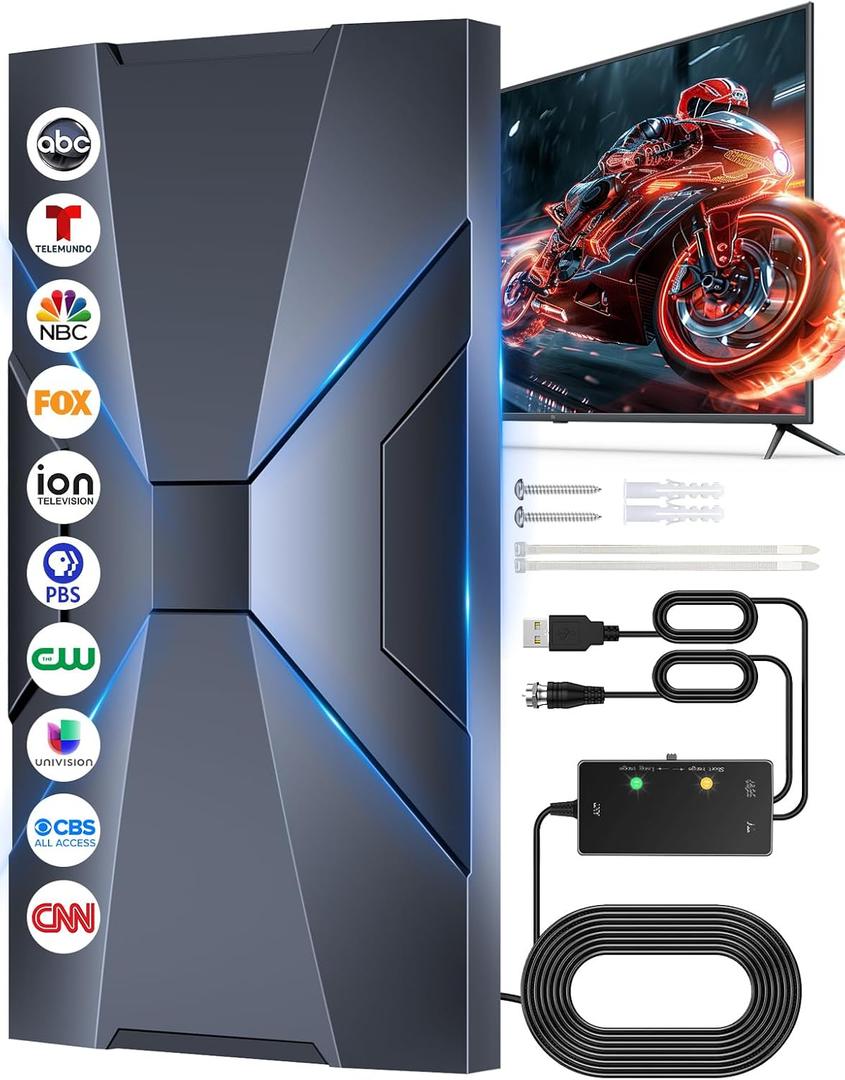 2026 Strongest 6000+Mile TV Antenna for Local Channels,360° Amplifier Signal Booster,Waterproof Digital Out/Indoor HDTV Antenna for Smart TV,Support All TV,4K 8K 1080P VHF UHF-Long Coax Cable