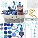 Zopeal Cat Toy Set Interactive Cat Toys Pack Including Feather Teaser Wand Plush Gift Outfit Mice Crinkle Balls and Pet Bell Balls, Puzzle for Indoor Cats Birthday Gift Basket for Kitten(Blue)