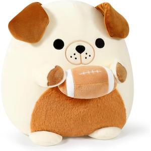 Onsoyours Original Bulldog Plush with Football, Cute 12 inch Sport Dog Brown-White Stuffed Animal, Ultra Soft Collectible Hugging Gift Puppy Plush Toy