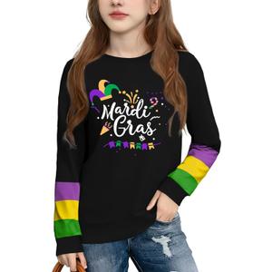 Mardi Shirts for Kids: Boys Girls Mardi Long Sleeve T-Shirt Fat Tuesday Carnival Outfits 5-14 Years