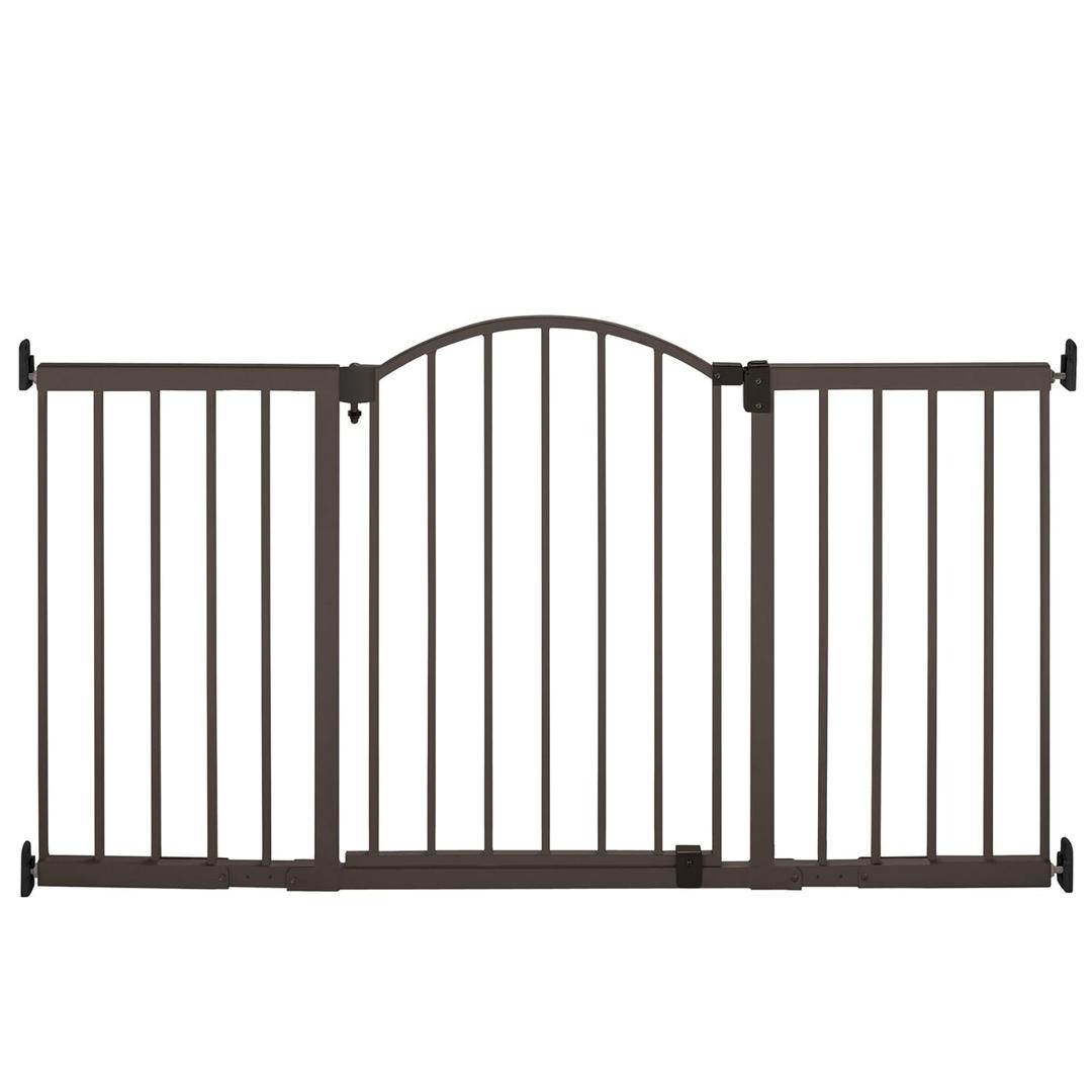 Summer Infant Metal Expansion Extra Wide Safety Pet and Baby Gate, 44"-71" Wide, 36 Tall, Hardware Mounted for Dog and Child Safety, Fits Large Opening or Doorway, Auto Close Walk Thru Door - Bronze