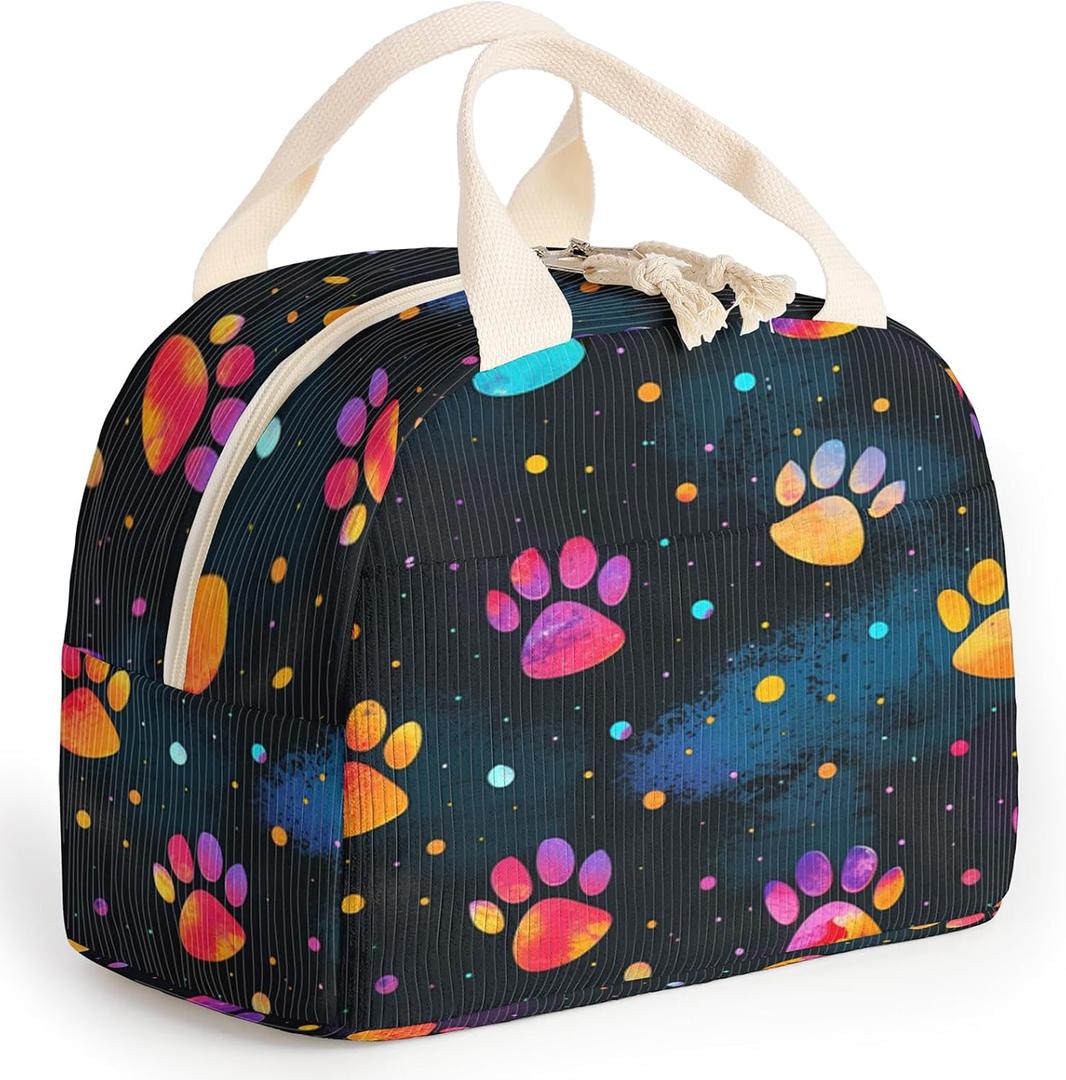 Insulated Lunch Box for Women and Men,Corduroy Lunch Bag for Work,Leakproof Adults Cooler Tote Bag for Offices,Picnic,Travel,Outdoor (Cat's Claw)