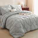 CozyLux Queen Comforter Set Light Grey, 7 Pieces Pintuck Bed in A Bag, Premium Gray Comforter Queen Size, Pinch Pleat Bedding Sets with Comforter, Sheets, Pillowcases & Shams