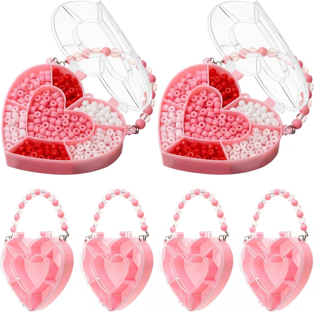 Cunno 6 Pack Valentines Day Containers Heart Shaped Food Containers Large Plastic Snack Box Food Storage with Handle Divided Serving Tray Portable Jewelry Organizer for Candy Fruit Pink