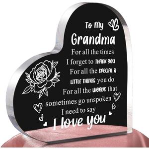 Gifts for Grandma from Grandkids, Best Birthday, Mothers Day Christmas Presents Ideas Heart Shaped Acrylic Block For Grandmother (4.7x4.7x0.6in)
