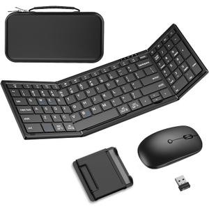 Foldable Keyboard and Mouse,Portable Full-Size Folding Wireless Keyboard Mouse Combo for Business Travel,2.4G+Bluetooth 5.0x2,USB-C Rechargeable,Compatible with iOS/Android/Windows/MacOS(Black)