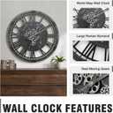 Micasso 30 in Black Oversized Wall Clock: Real Moving Gears Clock with World Map - Vintage Wood Frame Non-Ticking Battery Operated Silent Mechanical Clock for Home Decor/Office/Living Room/Bedroom