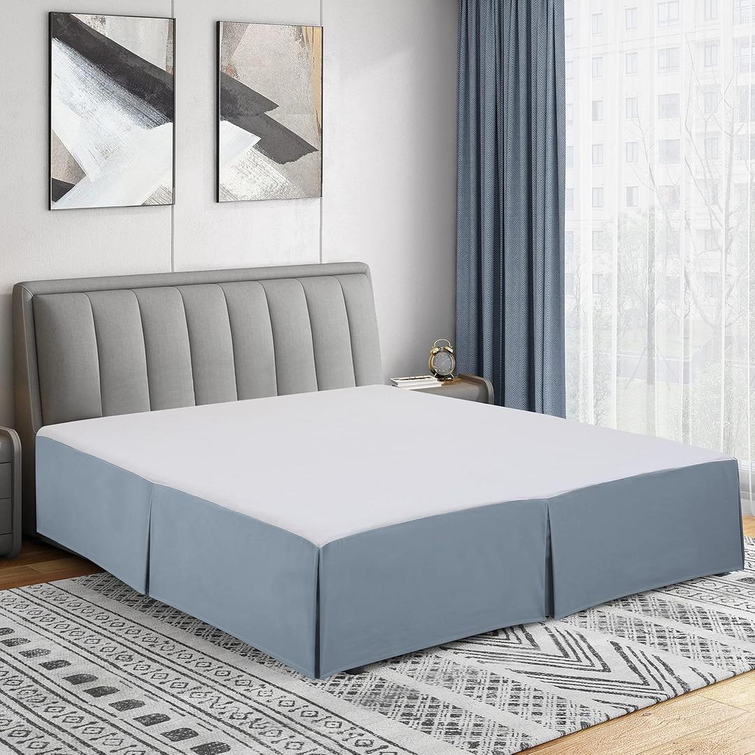 Cathay Home Double Brushed Microfiber Pleated Easy Fit Bed Skirt, Ultra Soft, Fade and Wrinkle Resistant - Blue Fog, Queen