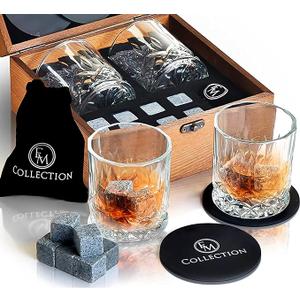 Whiskey Glasses Set of 2 | Whisky Glass Sets | Whiskey Stones | Bourbon Glass | Gifts for Men & Women | Gifts for Him, Dad, Boss Male, Uncle