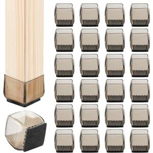 24 pcs Square Chair Leg Floor Protectors, Felt Furniture Pads Reduce Noise,Furniture Sliders,Silicone Chair Leg Covers Protect Floors(Large-Black:1.1 ""-1.5""/30mm-40mm), Clear-b:24pcs