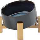 SPUNKYJUNKY 15 Slanted Ceramic Dog and Cat Bowl with Wooden Stand, Tilted Bulldog Food and Water Bowl No Slip Non-Spill for Cats Medium Dogs Big Face Pets 28.7 OZ (3.6 Cups, Starry Blue)