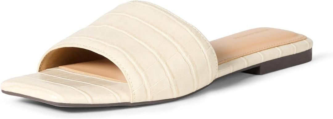 Amazon Essentials Women's Slide Sandals, Cream Faux Crocodile, 13