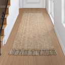 Collive Kitchen Runner Rug, 2' x 4.3' Hand-Woven Reversible Washable Rugs, Tan Cotton Modern Farmhouse Bathroom Mat Hallway Carpets for Foyer Bedroom Entry Back Door Decor
