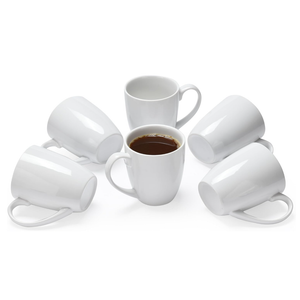 Bruntmor Ceramic Coffee Mug Set of 6-8oz Unique Tea Mug Set - Ceramic, Microwavable Mug - Hot Tea and Coffee Cup - Dishwasher and Microwave Safe Bulk Mugs - White