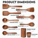 Wooden Spoons for Cooking 10 Pieces Set, Kitchen Utensils Spatula, Wooden Cooking Utensils Spoons, with Spoon Rest, Strainer Spoon, Pasta server, Fried Spatula and Salad Fork, Utensil Holder