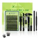 KEYYOU Lash Extension Kit 3D Effect Volume Lash Clusters Kit 120pcs D Curl Waterproof Kit DIY Eyelash Extension Kit with Bond and Seal Lash Glue Remover Lash Applicators (Kit-PuffSilk V3D05-8-18MIX)