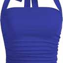 SOLY HUX Women's Ruched Halter Y2K Crop Tops Tie Back Sleeveless Slim Fit Cami Tops Pure Royal Blue XSmall