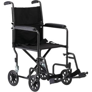 Medline Transport Wheelchair Lightweight Foldable for Adults, 17" Wide Seat Portable Transport Chair for Seniors, Swing-Away Footrests, 250 lb, Black
