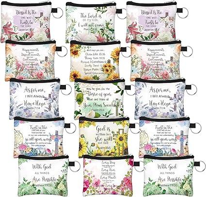 Sweetude 30 Pcs Christian Small Coin Purse for Women Bulk Church Gift Mothers Day Gifts Inspirational Bible Verse Religious Coin Purse Mini Pouches Wallet Bag with Zipper for Travel Women Girls