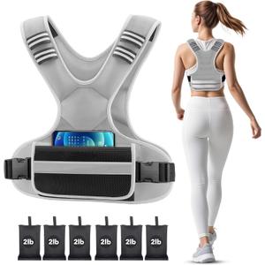 Adjustable Weighted Vest Woman   Weighted Vest Men with 6 Ironsand Weights, Shoulder Pads and Large Pocket for Walking Running Crossfit Strength Training (Gray)