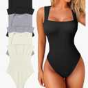 OQQ Women's 3 Piece Bodysuits Sexy Ribbed Strappy Square Neck Sleeveless Tummy Control Tank Tops Bodysuits L