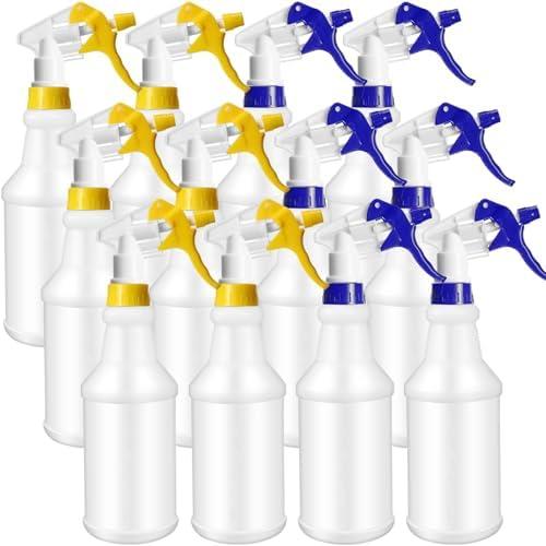 Eccliy 12 Pcs 16 Oz Plastic Spray Bottle, Adjustable Empty Reusable Sprayer for Cleaning, Planting, Water, Bathroom and Kitchen, BBQ, Commercial and Residential (Original,Blue,Yellow)