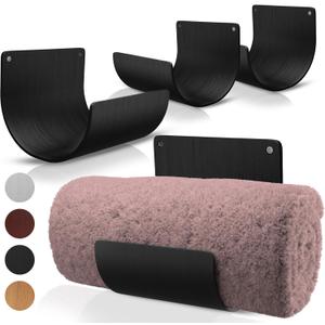 Bamboo Towel Rack by Aura Nest Set of 4 Wood Towel Racks Bamboo Bathroom Accessories -Wall Towel Holder for Rolled Towels Wooden Towel Racks for Bathroom Spa Bathroom - Black