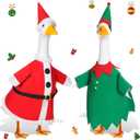 2 Set Christmas Goose Outfit Lawn Porch Goose Clothes Christmas Costume for Geese Xmas Patio Yard Outdoor Decor(23 Inch,Elf, Santa)