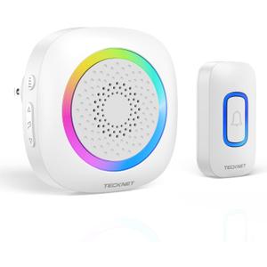 TECKNET Plug-in Wireless Doorbell with RGB Lighting & 1300 Feet Range,IP66 Waterproof Doorbell for Home/Classroom/Office/Business,60 Chimes,5-Level Volume,4.5-Year Battery Life(White) (Plug in-White-1 Receiver+1 Button)