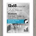 Americanflat 12x15 Picture Frame with Shatter-Resistant Glass - Use as 9x12 Frame with Mat or Display 12x15 Photo Without Mat - Hudson Collection - Wide Picture Frames for Wall Display - Grey Wood