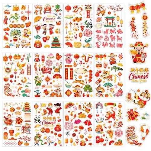 HOWAF Chinese New Year Stickers, 24 Sheets Year of The Horse 2026 Decals Stickers Chinese New Year Gift Tag Stickers for Lunar New Year Party Supplies, Spring Festival Label Stickers