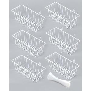 6 Pack White Wall Grid Panel Hanging Wire Basket, Wall Baskets with Hooks for Organizing, White Metal Grid Panel Accessories