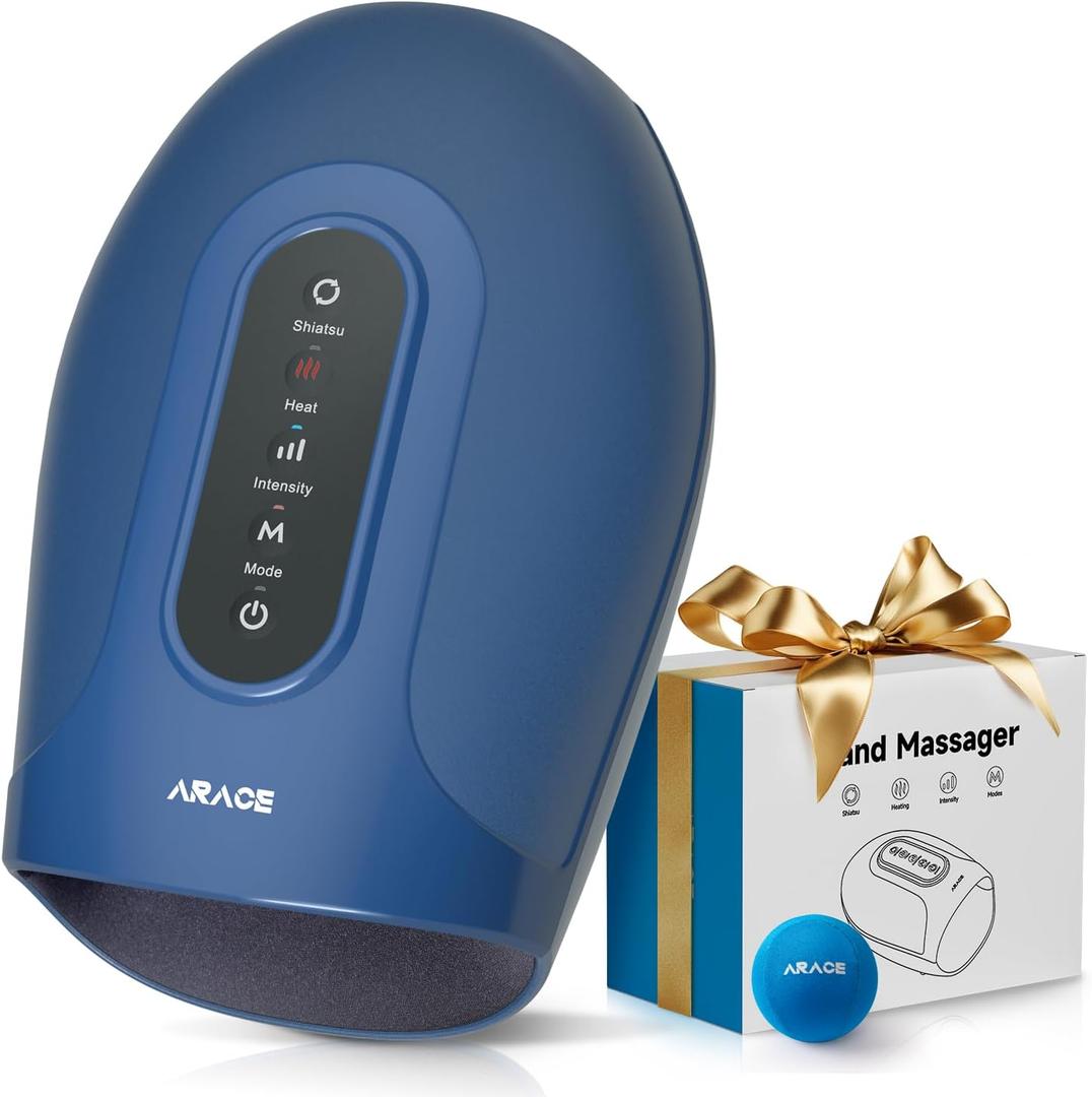 Hand Massager with Heat and Compression, Cordless Hand and Wrist Massager for Arthritis and Carpal Tunnel Relief, Roller Kneading Massage for Palm, Birthday Christmas Gifts for Women Men