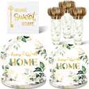 Zubebe 120 Pcs Housewarming Party Tableware Home Sweet Home Plates and Napkins Disposable Sets Rustic Leaves Floral House Warming for New House Wedding Party Supplies Serve 24 Guests(Classic Style)
