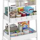 Sekey 3 Tier Rolling Cart, Hanging Cups, Hooks, Heavy Duty Mesh Rolling Storage Cart Organizer with 2 Lockable Wheels for Bathroom, Kitchen, Office, Craft, Makeup, Baby Essentials, White