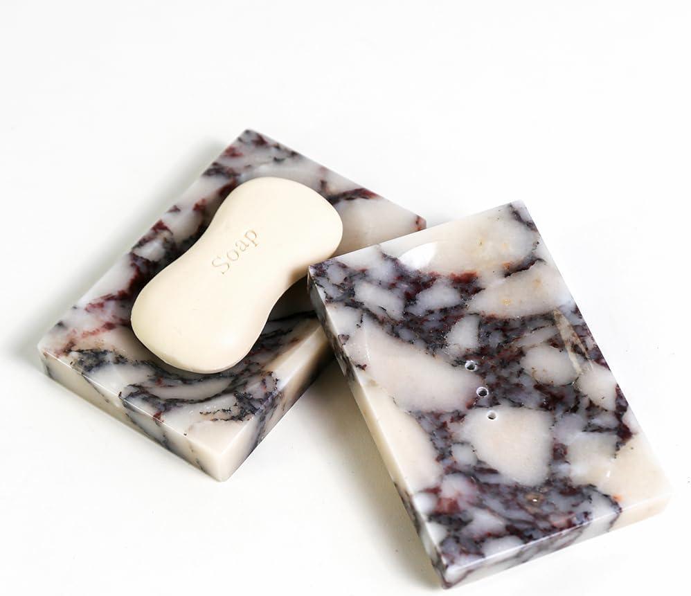 Luxurious Natural Marble Soap Dish Tray Marble Soap Holder Trinket Plate for Bathroom Sink Kitchen Countertop Bedroom Vanity Bathroom Accessory Rectangular (2 Pack)