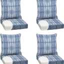 Arden Outdoor Foam Deep Seat Cushion Set (4-Pack), 24x24, Premium High-Density Foam, Never Flattens, Weather-Proof for Patio Chair Sofa Couch, Blue Shibori Stripe